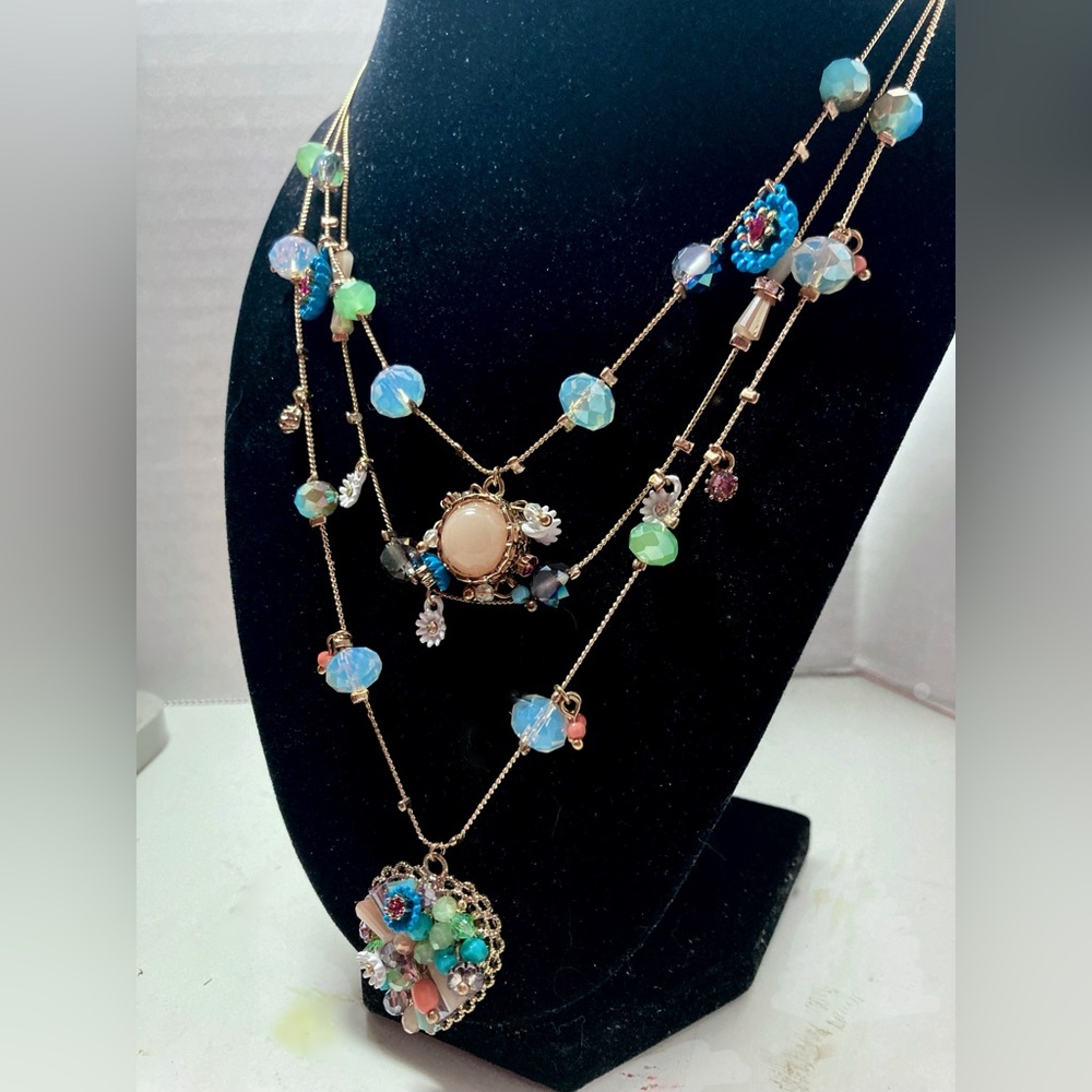 Betsey Johnson Blue and Green Necklace with Medallion Pendant